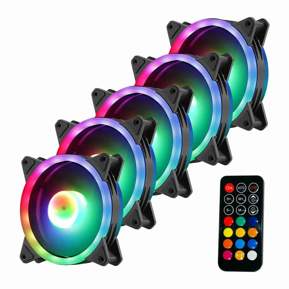 5 Pack Xclio 120mm RGB Fans with Controller and RGB Remote