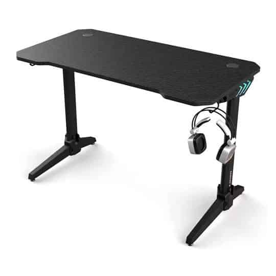 Xclio E-Sports Carbon Gaming Desk with Headphone Hook and RGB LED Side Lights