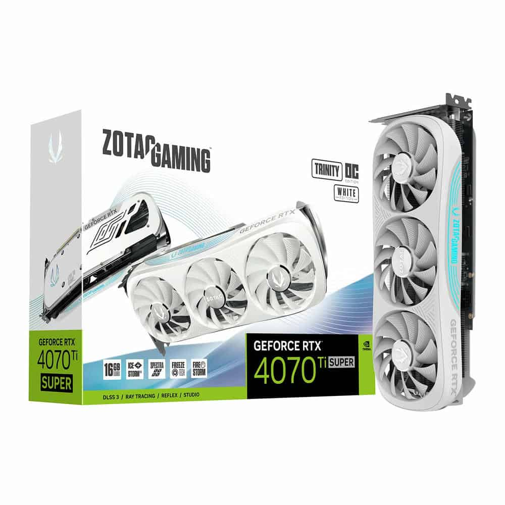 ZOTAC NVIDIA GeForce RTX 4070 Ti SUPER 16GB Trinity OC White Edition Ada Lovelace Graphics Card